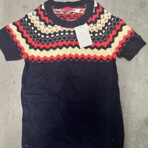 Lux Navy Fair knit Sweater Top with Red and Cream Pattern from Urban Outfitters